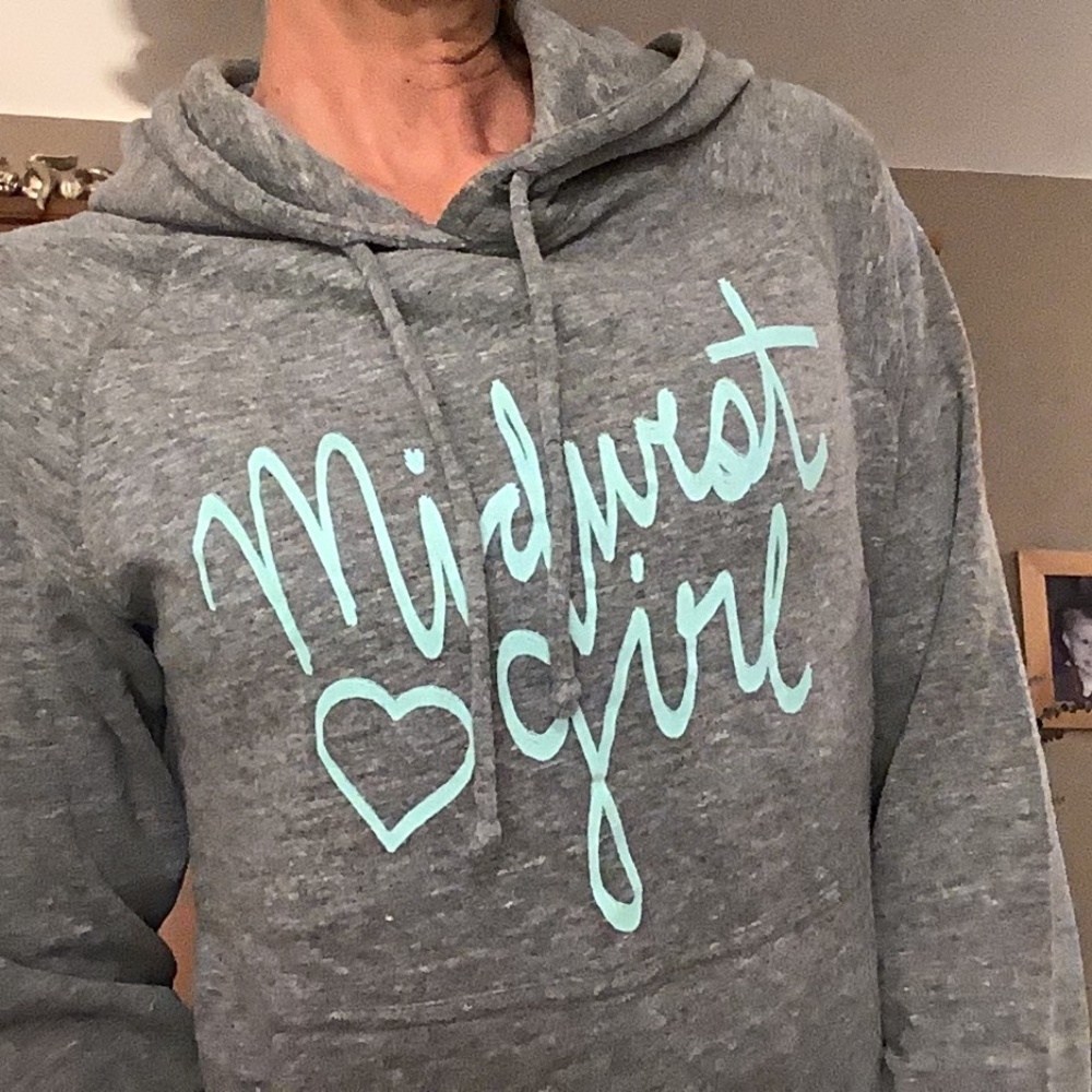 Rockford Art Deli Grey hooded sweatshirt Printed with Midwest Girl